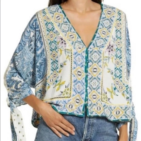 Free People Catch Me If You Can Floral Boho Patchwork Top Size XL - Picture 1 of 8